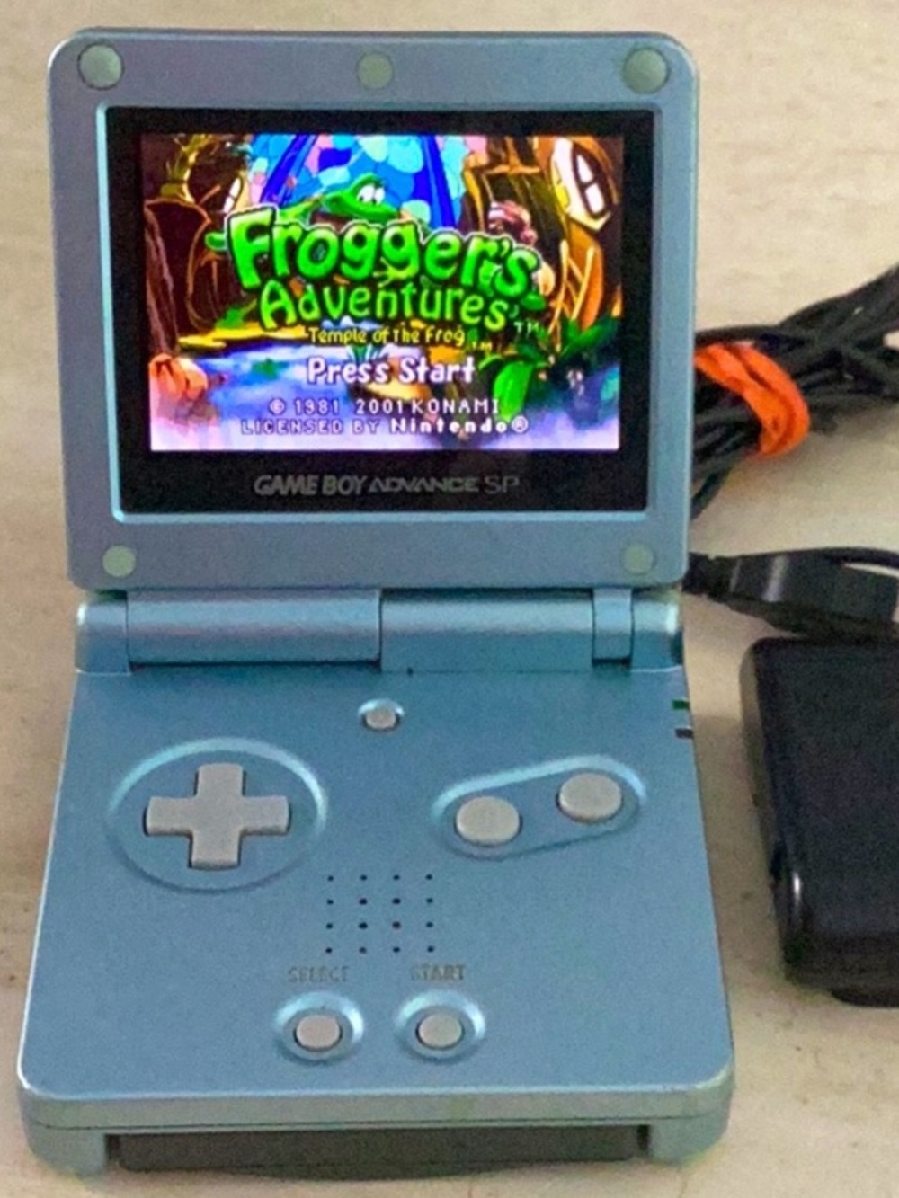 Nintendo Game Boy Advance SP Console Back Lit AGS-101 Pearl Blue & Charger Works